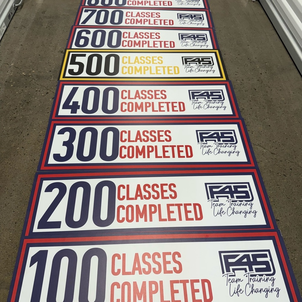 F45 Class Milestone Boards, 100 through 1,000